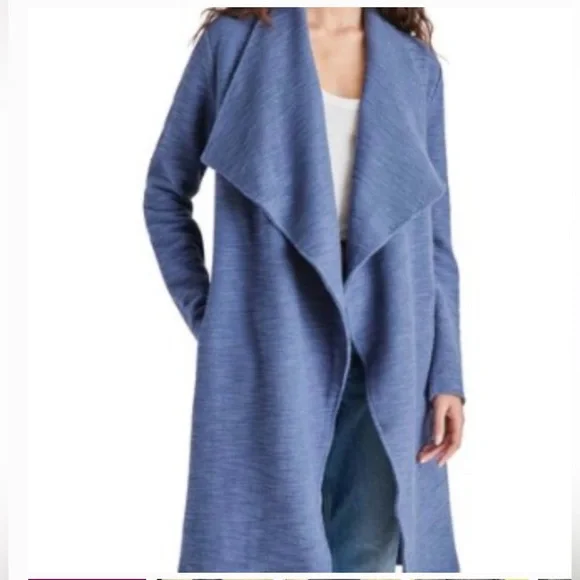 Steve Madden Slub Knit Blue Draped Cardigan - Picture 1 of 5
